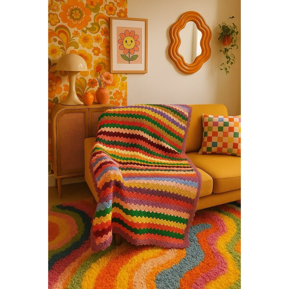 Vintage Handmade Crocheted Grannycore‎ Afghan Throw Blanket 44x32 Fall Cottage